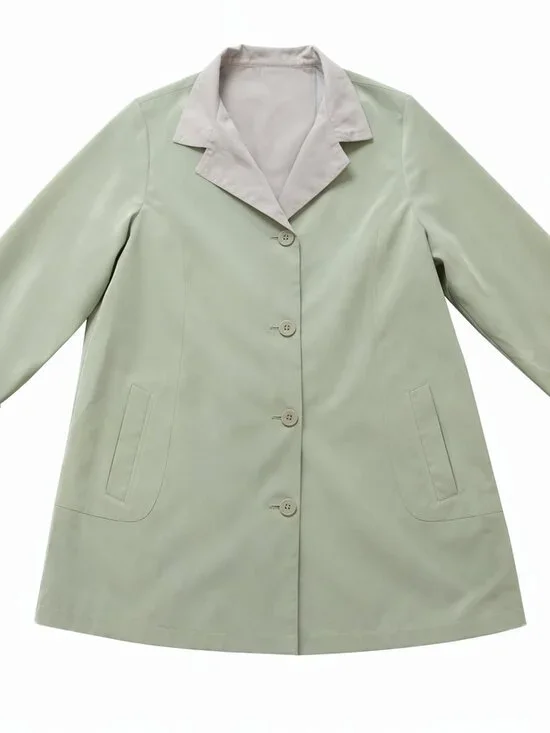 Gallery Sage & Tan Reversible Trench Jacket Small Lightweight Raincoat - Picture 8 of 11